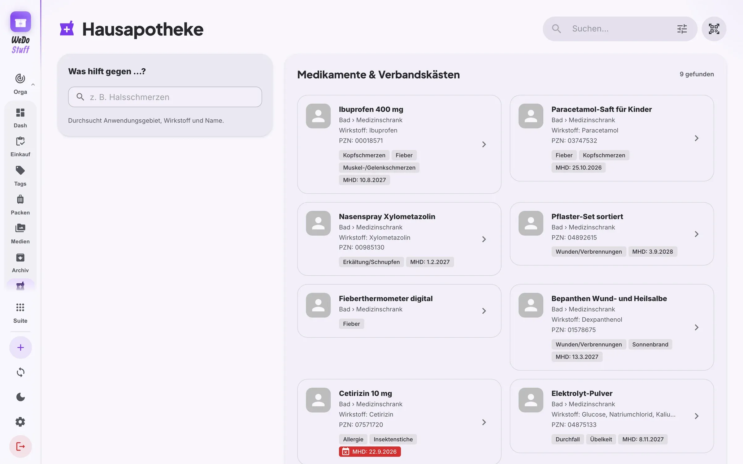 Hausapotheke mit Medikamenten und Ablaufdaten